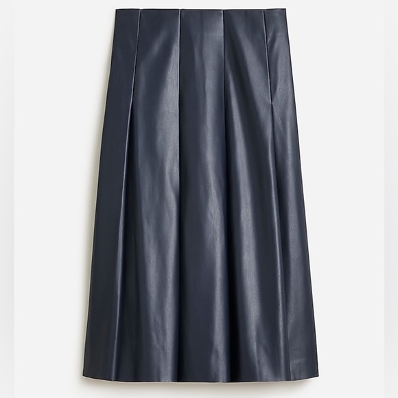 J Crew Navy Pleated faux-leather skirt BY897